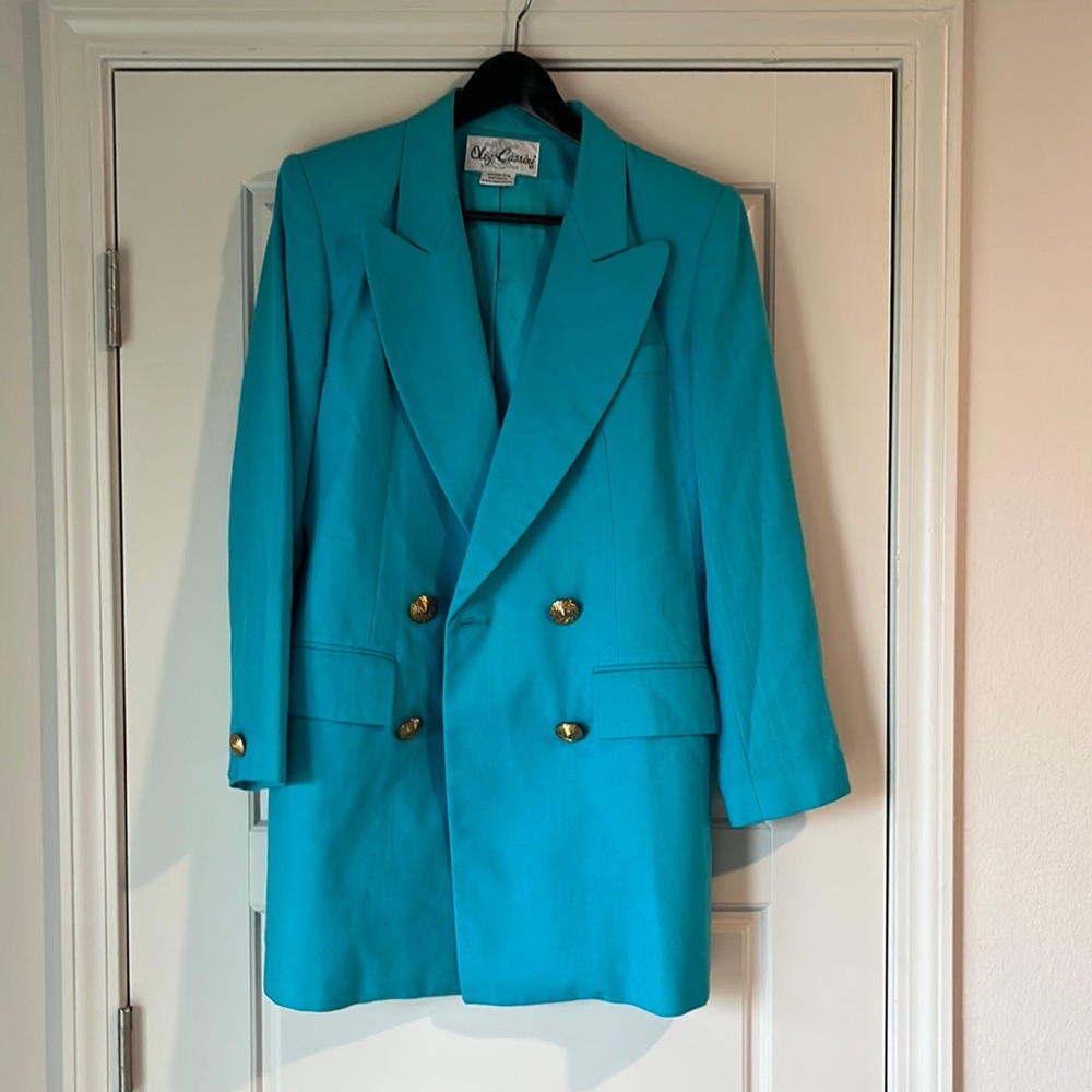 Vintage Oleg Cassini Longline/Oversized Suit Jacket Peacock Blue Sz 8